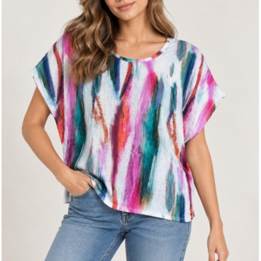 Korye Dailylook Women's Multi Abstract Brushstroke Dolman Top Plus Size 2XL NWT